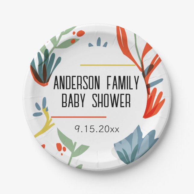 Plato De Papel Bright Botanicals Baby Shower (Anverso)