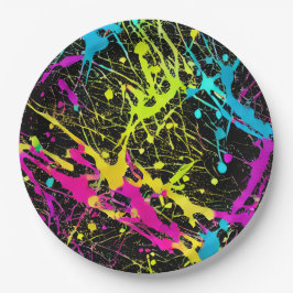 Plato De Papel Bright Neon Paint Splatter