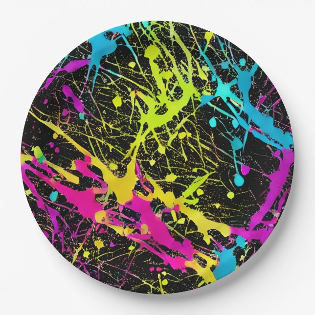 Plato De Papel Bright Neon Paint Splatter (Anverso)