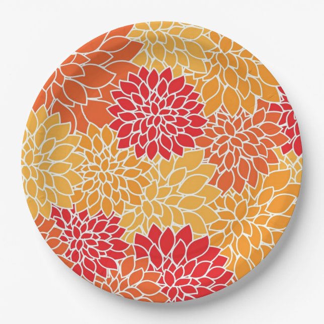 Plato De Papel Bright Orange Flower Pattern (Anverso)