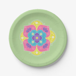 Plato De Papel Bright Pastel Lotus Rangoli