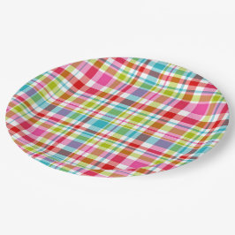 Plato De Papel Bright Rainbow Plaid Checkered Pattern 