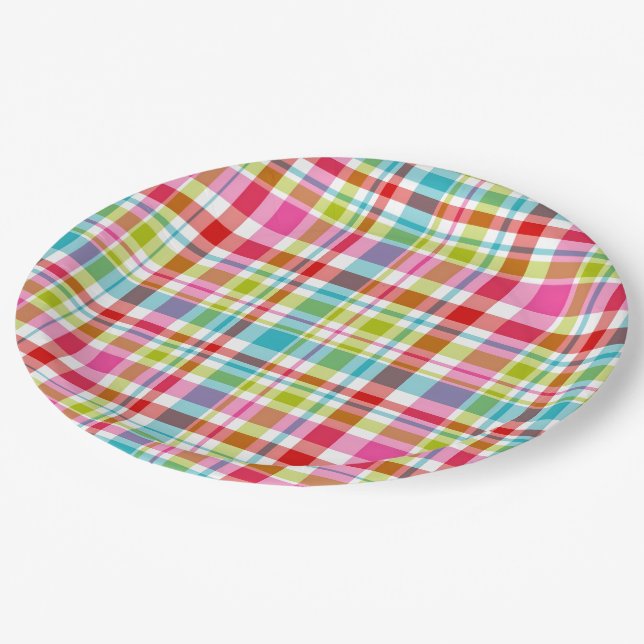 Plato De Papel Bright Rainbow Plaid Checkered Pattern  (Angular)