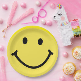 Plato De Papel Brillante Amarillo Feliz Cara Sonriente