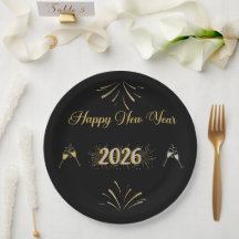 Plato de Papel Brillante Año Nuevo