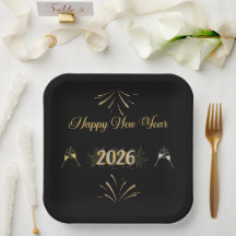 Plato de Papel Brillante Año Nuevo