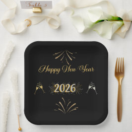 Plato de Papel Brillante Año Nuevo