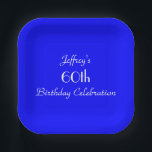 Plato De Papel Brillante azul, 60º cumpleaños simple plaza<br><div class="desc">Un sólido fondo azul claro decora este singular y divertido plato de papel fiesta. Aunque el valor predeterminado es "60th Birthday", puede cambiar fácilmente el texto por nombre, número de años y evento. Diseño sencillo y minimalista. Elija cuadrado o redondo. Sillones y servilletas de papel a juego disponibles en zazzle...</div>