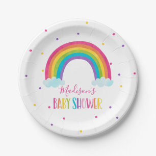 Plato De Papel Brillante Baby Shower arcoiris