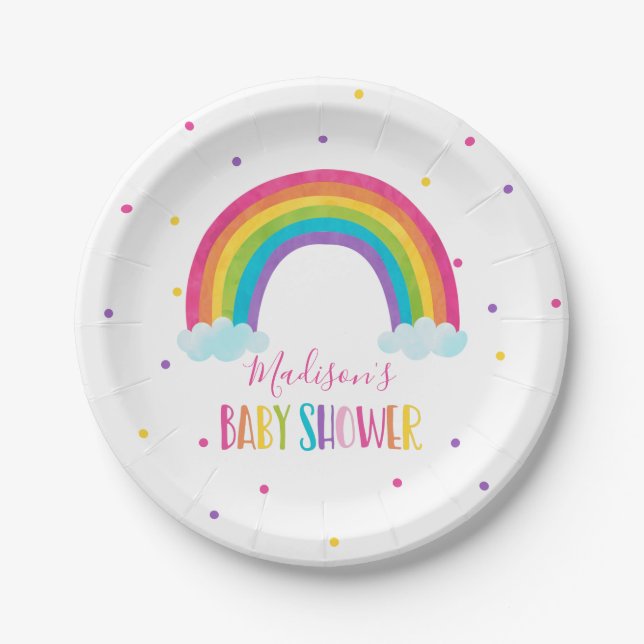 Plato De Papel Brillante Baby Shower arcoiris (Anverso)