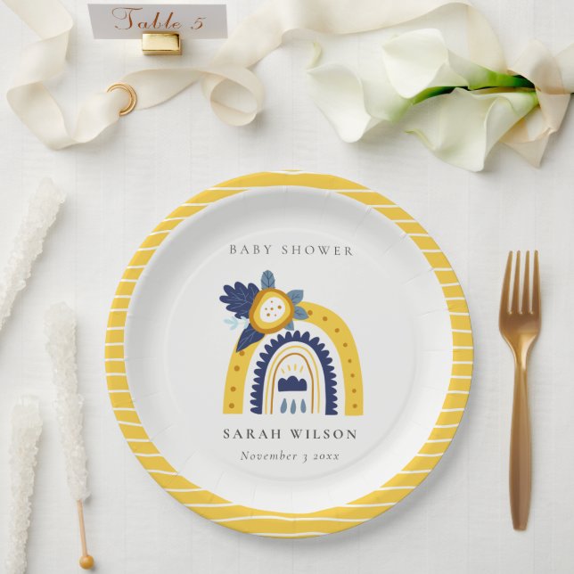 Plato De Papel Brillante Baby Shower arcoiris de Boho floral de l (Boda)