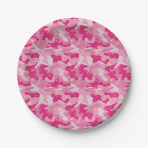Plato De Papel Brillante Camuflaje Rosa Destello Chic Camuflaje A