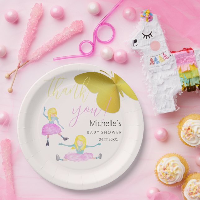 Plato De Papel Brillante Como Un Ilustracion De Acuarela Chica (Fiesta)