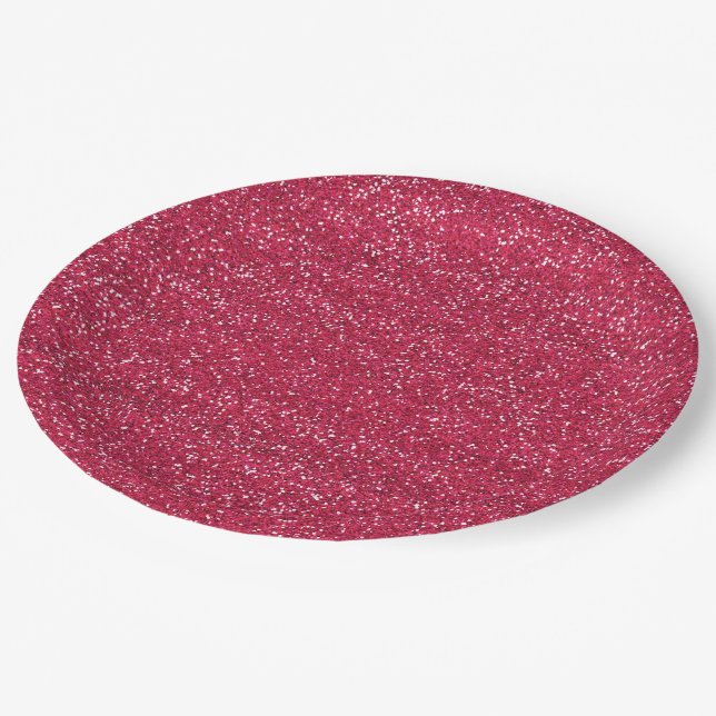 Plato De Papel Brillante Glitter Rosa y Plata (Angular)