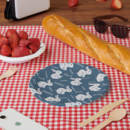 Plato De Papel Brillante ilusión de pato de conejo azul dibujando