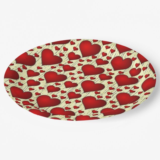 Plato De Papel Brillante Red Romantic Hearts Pattern (Angular)