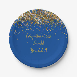 Plato De Papel Brillo de fiesta de graduación personalizado azul 