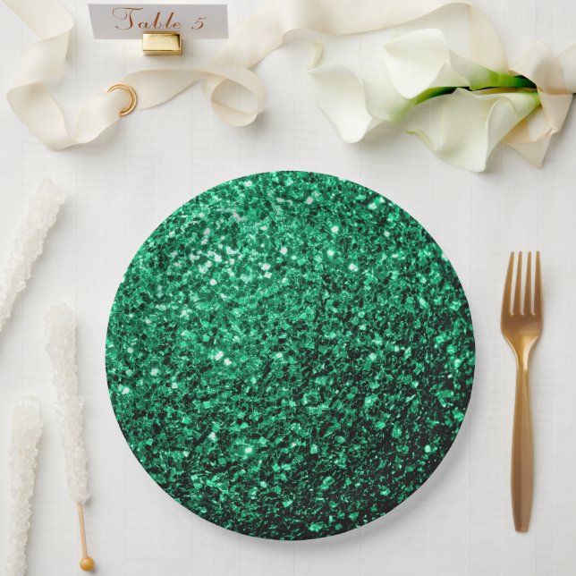 Plato De Papel Brillo falso verde esmeralda (Boda)