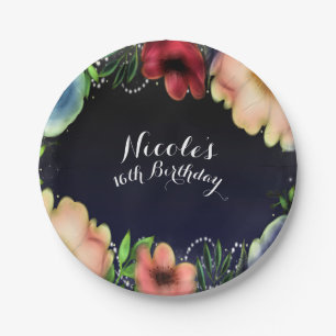 Plato De Papel Brillo floral moderno elegante fiesta de noche