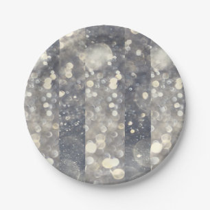 Plato De Papel Brillo Plateado Destellos Glamour Glamour Moderno 