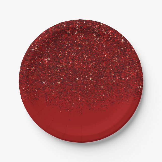Plato De Papel Brillo Rojo Glamour Brillo Elegante Chic Fiesta (Anverso)
