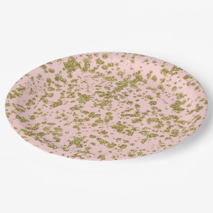 Plato De Papel Brillo Rosa y Dorado Glamour Femenino Moderno Salp