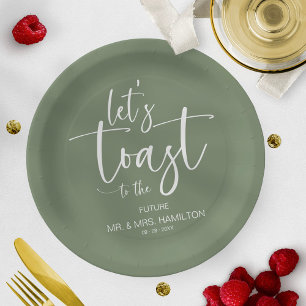 Plato De Papel Brindemos por la boda con caligrafía Chic