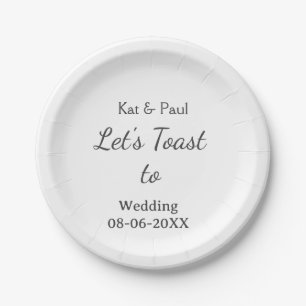 Plato De Papel Brindemos por la boda nombre fecha simple pareja
