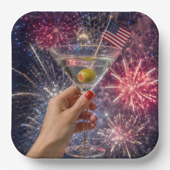 Plato De Papel Brindis de Martini del 4 de Julio (Anverso)
