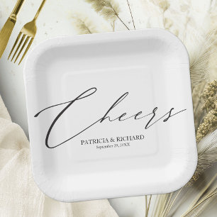 Plato De Papel Brindis Elegante Boda en Blanco y Negro