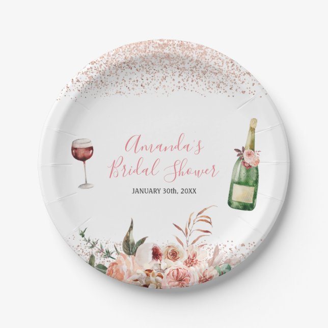 Plato De Papel Brindis por Amor Bridal Shower Rosa Claro (Anverso)