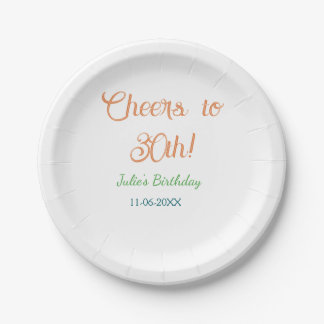 Plato De Papel Brindis por el cumpleaños número 30 nombre fecha n