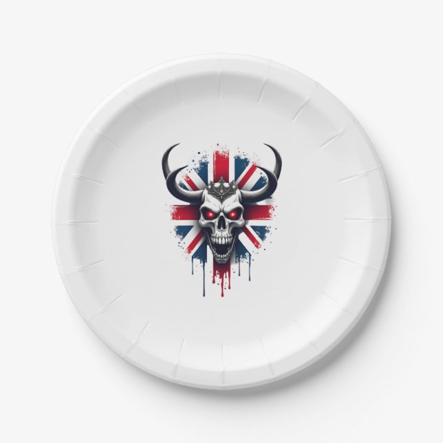 Plato De Papel British Skull England UK Flag Premium T-Shirt (2) (Anverso)