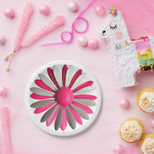 Plato De Papel Broche de Flor Rosa Retro Floral Fiesta de Jardín 