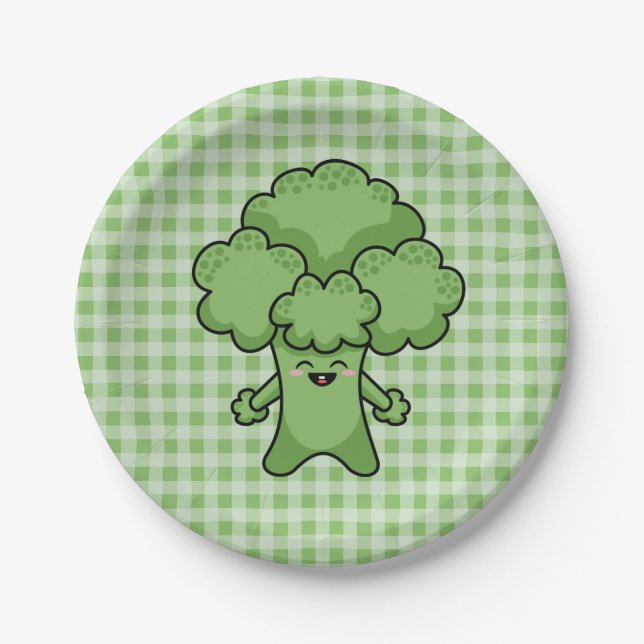 Plato De Papel Brócoli verde divertido (Anverso)