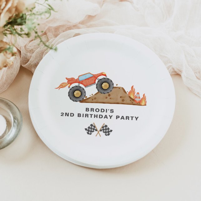 Plato De Papel BRODI Red Monster Truck Boy Cumpleaños (Subido por el creador)
