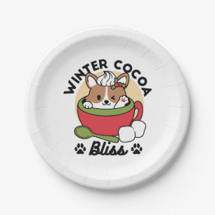 Plato De Papel Bromas de cacao en invierno - Perro lindo en diseñ