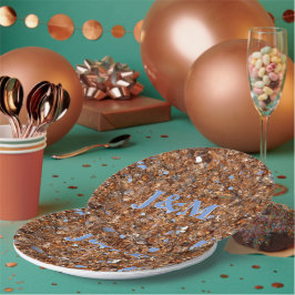 Plato De Papel Bronce de vidrio dorado con iniciales