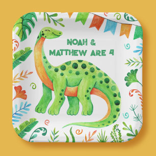 Plato De Papel Brontosaurus Dinosaur Joint Birday