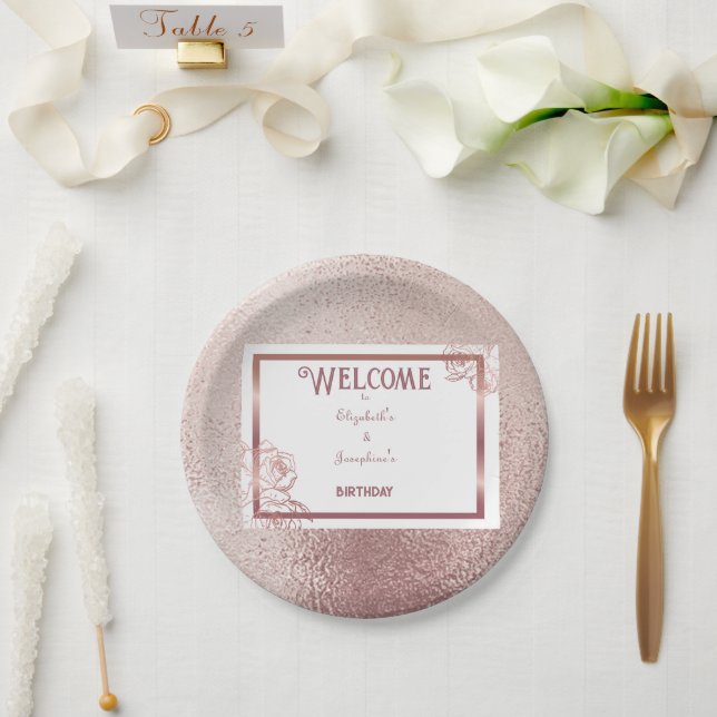 Plato De Papel Bronze Adultos Doble Conjunta de cumpleaños gemelo (Boda)