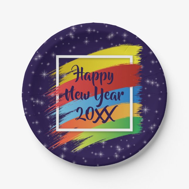 Plato De Papel Brotes de brotes Feliz Año Nuevo 20xx Fiesta 7" (Anverso)