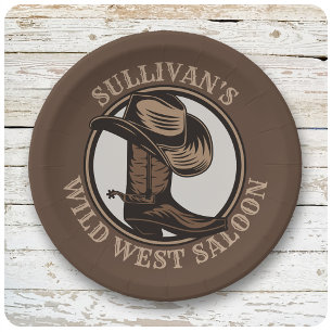 Plato De Papel Brotes de Cowboy West Saloon personalizados