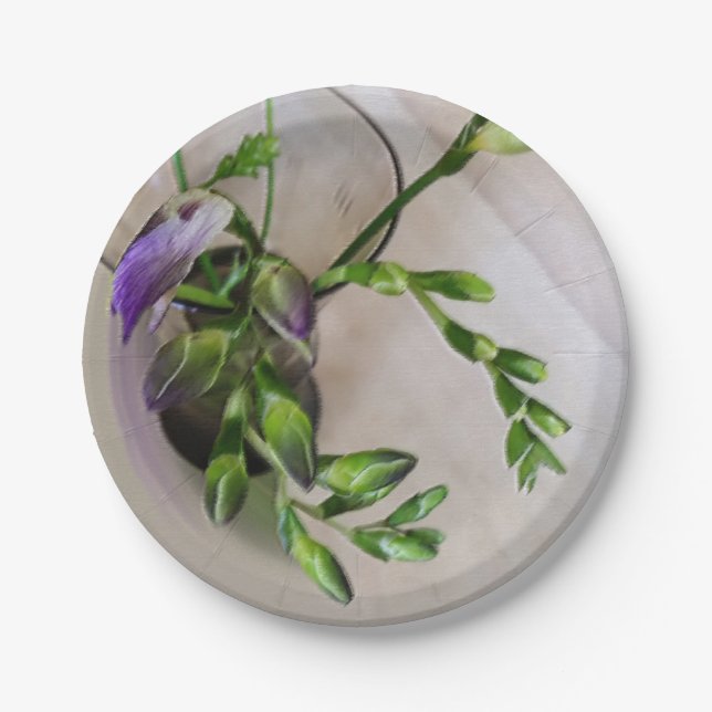 Plato De Papel brotes morados de freesia (Anverso)