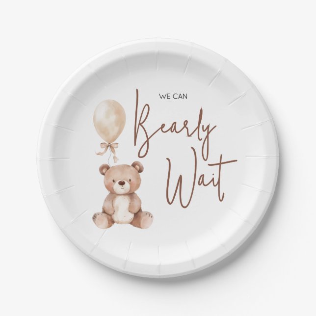 Plato De Papel Brown Bear Balloon Baby Shower (Anverso)