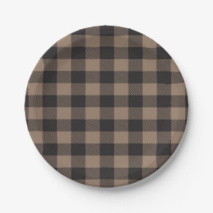 Plato De Papel Brown Black Gingham Buffalo Plaid Farmhouse