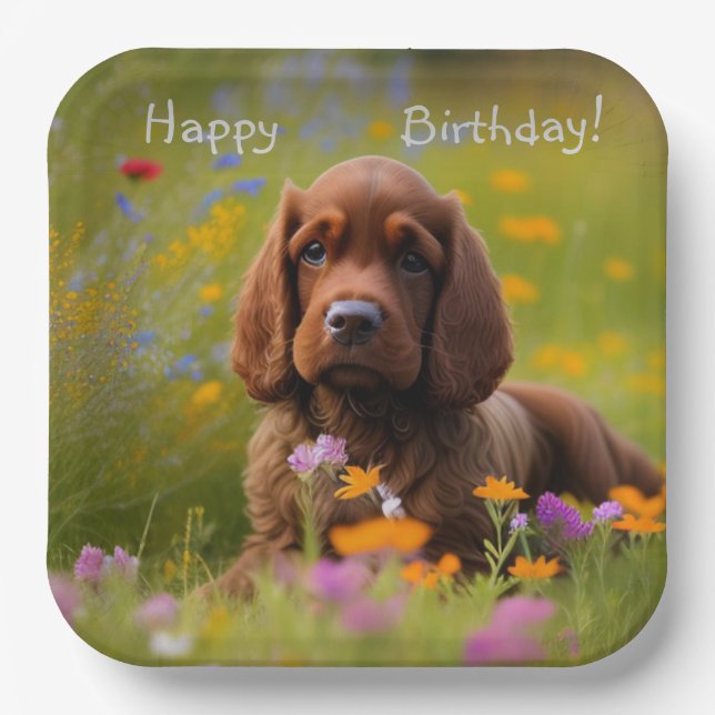 Plato De Papel Brown Cocker Spaniel (Anverso)