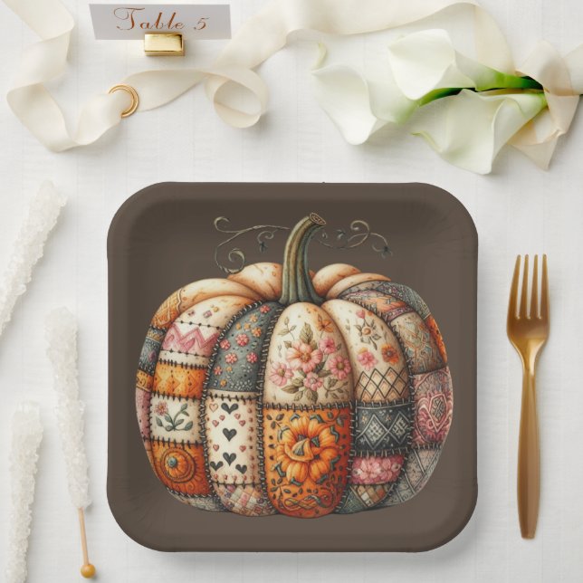 PLATO DE PAPEL BROWN & NARANJA FALL PATCHWORKIN (Boda)