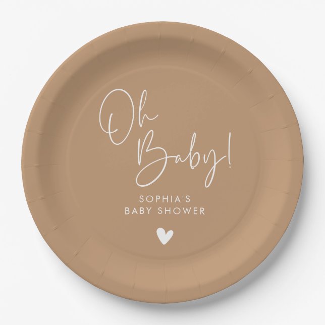 Plato De Papel Brown Oh Baby Modern Boho Baby Shower (Anverso)