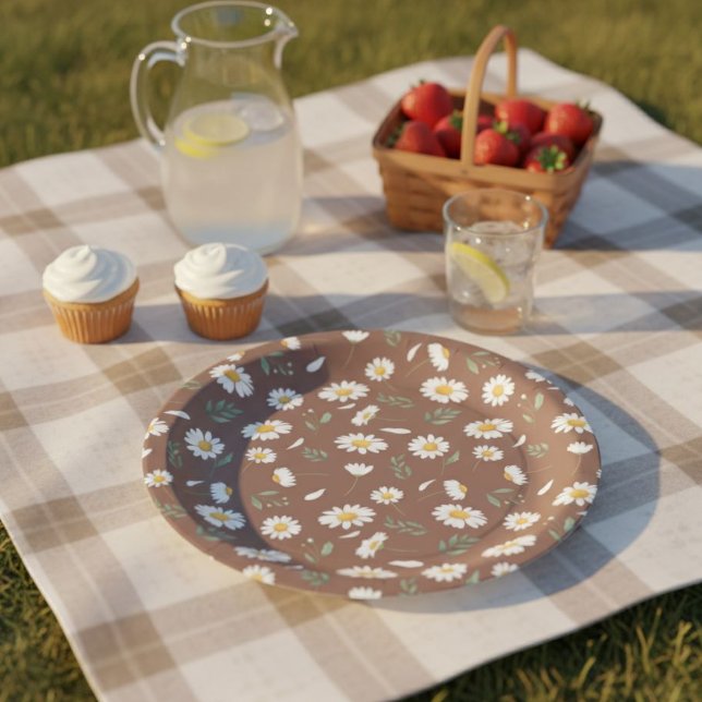 Plato De Papel  Brown Paper Plate with Daisy Flowers - Birthday  (Subido por el creador)