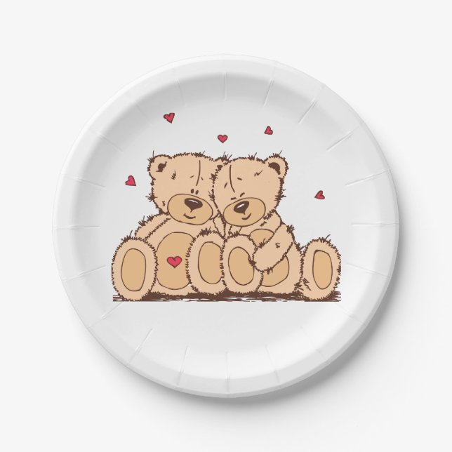 Plato De Papel Brown Teddy Bear Love Boda Bridal Shower (Anverso)